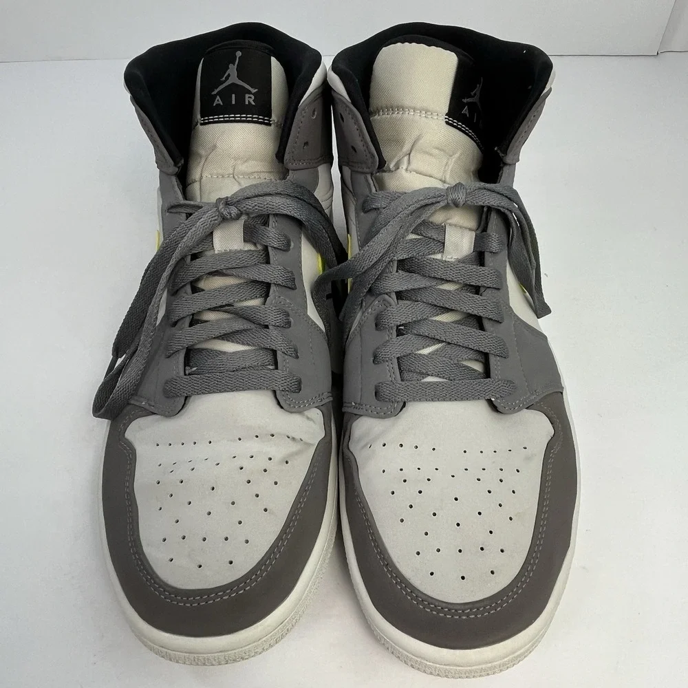 Jordan Air Jordan 1 Mid Gunsmoke Volt Gray White Men's 11.5 Sneakers 554724-072